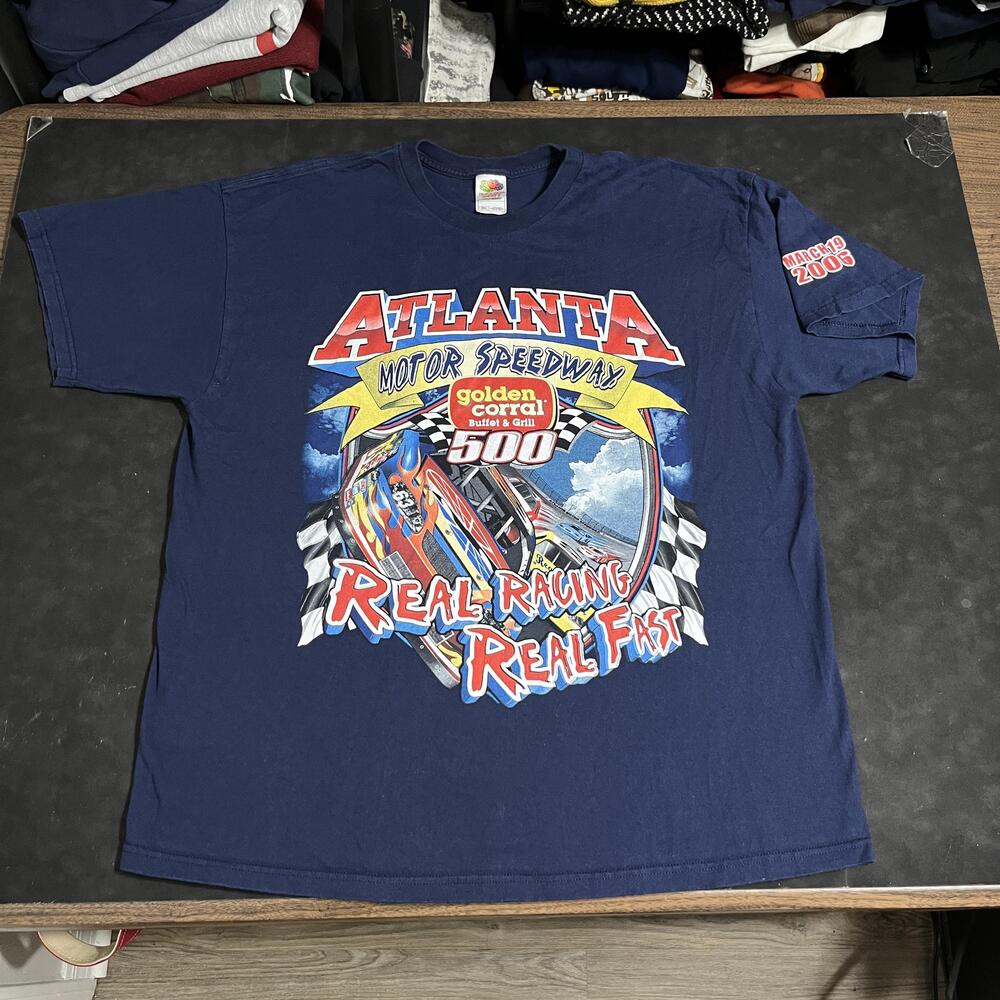 Atlanta Motor Speedway Shirt Mens 2XL Blue NASCAR Golden Corral 500 Fruit Loom